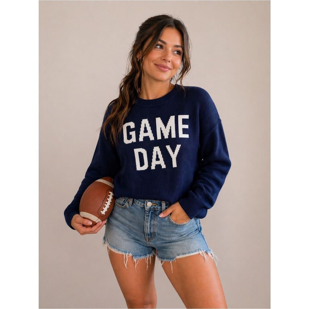 Jessica Simpson Navy Sweatshirt with White GAME DAY Lettering